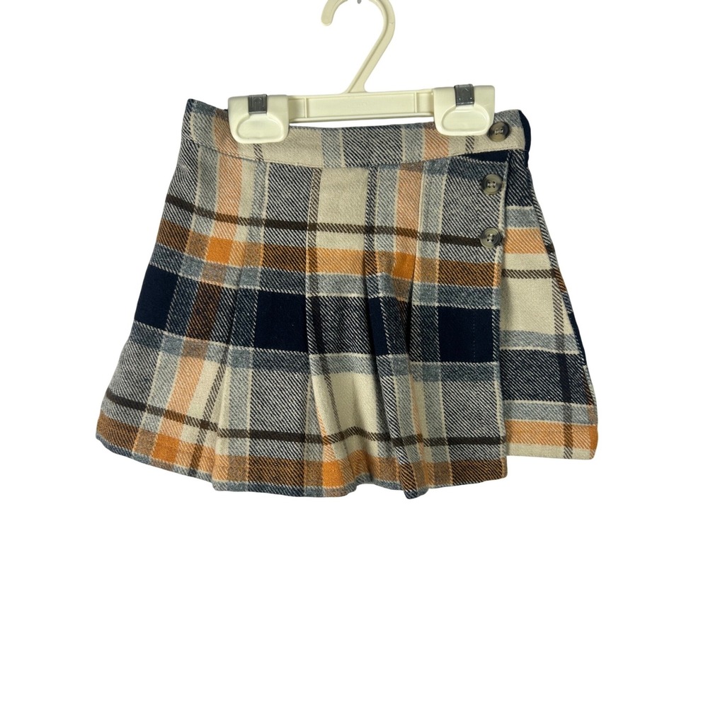 Mayoral Plaid Pleated Skort Kids Size 6 Orange‎ Navy Preloved
